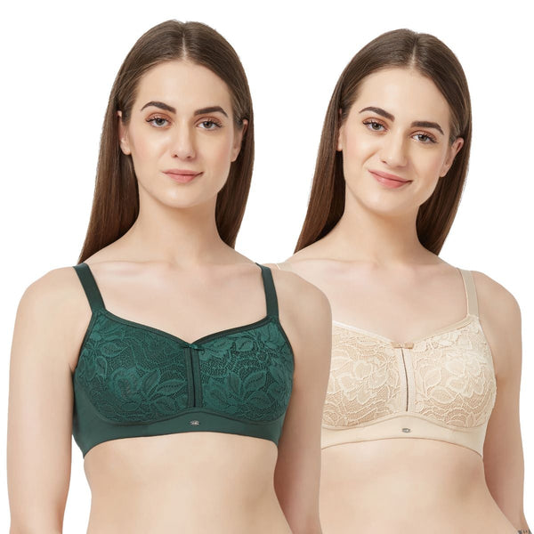 Full Coverage Non Padded Non-Wired Lace Bra (Pack Of 2)