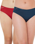 Blue & Red Solid Polyamide Spandex Lacy Brief  (PACK OF 2) FP-1544