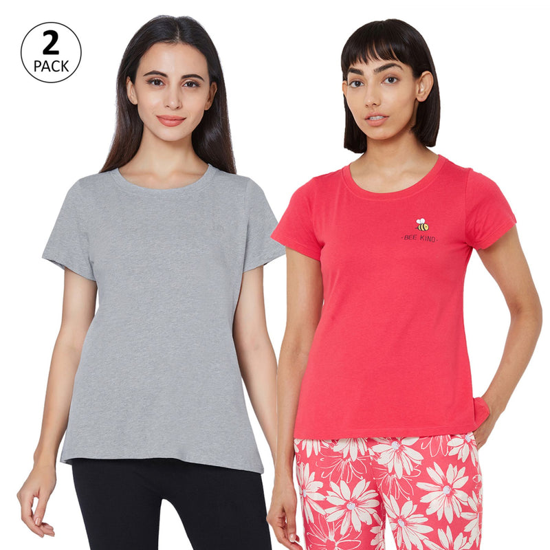 Soft Cotton Modal Solid & Printed Lounge T-shirt (PACK OF 2) Pack 9