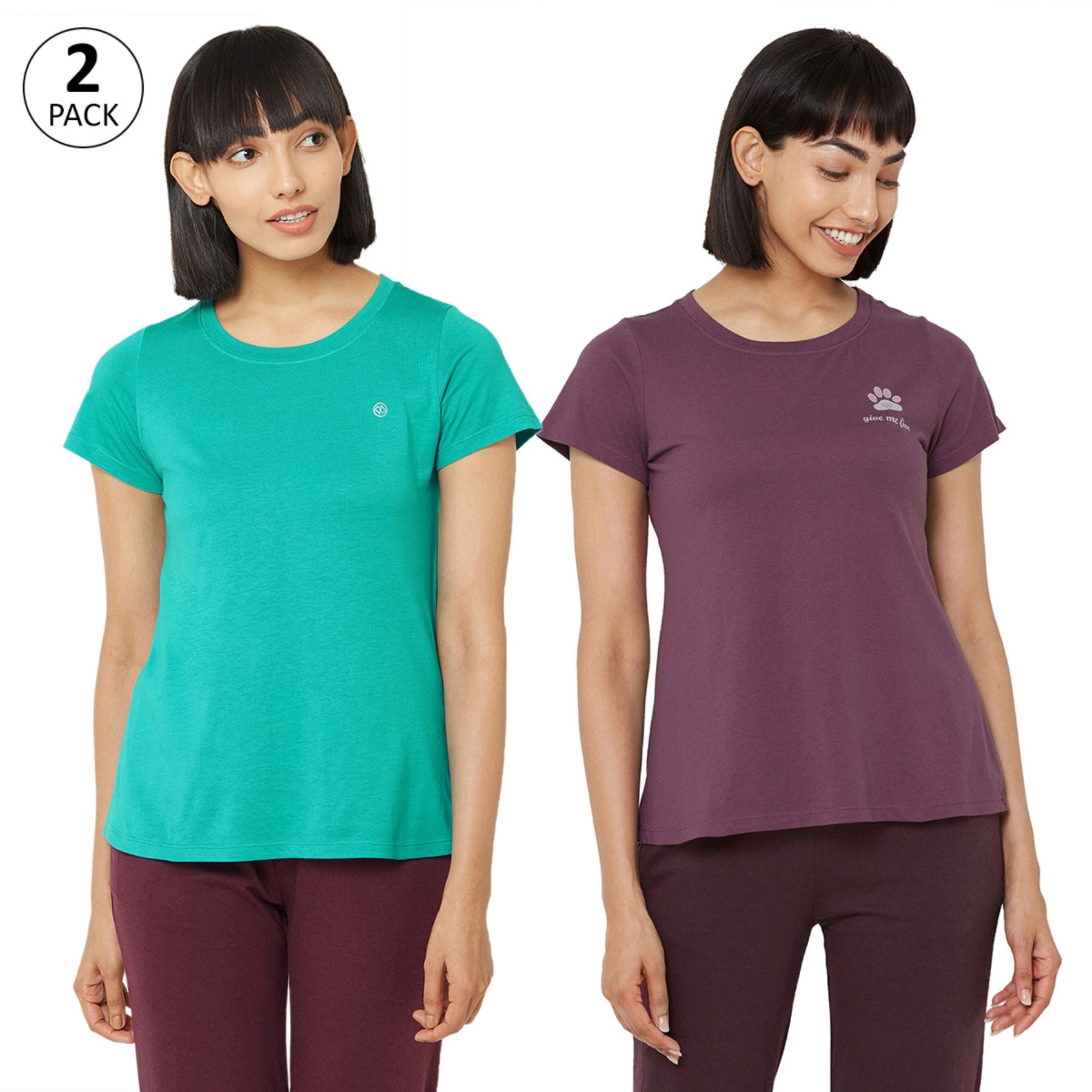 Soft Cotton Modal Solid &amp; Printed Lounge T-shirt (PACK OF 2) NT-120