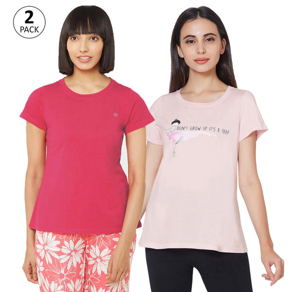 Soft Cotton Modal Solid & Printed Lounge T-shirt (PACK OF 2) Pack 1