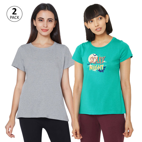 Soft Cotton Modal Solid & Printed Lounge T-shirt (PACK OF 2) Pack 2