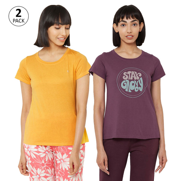 Soft Cotton Modal Solid & Printed Lounge T-shirt (PACK OF 2) Pack 5