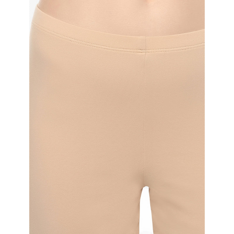 SOIE Women's Solid Cotton Spandex Cycling Shorts - Nude (S)