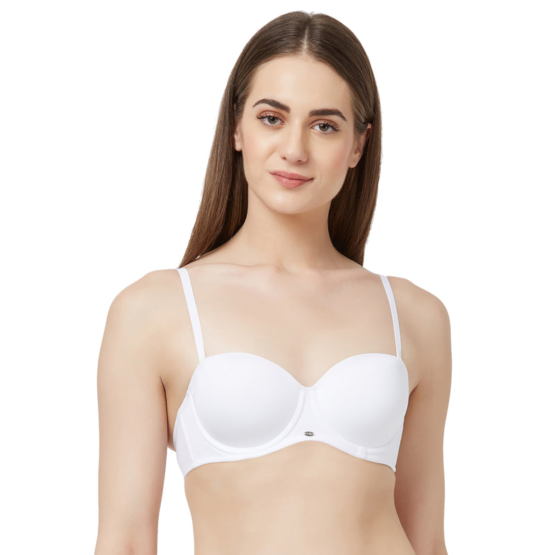 Buy Women's Under-Wired Padded Super Combed Cotton Elastane Stretch Full Coverage  Multiway Styling Strapless Bra with Ultra-Grip Support Band - White Online  at Best Prices in India - JioMart.