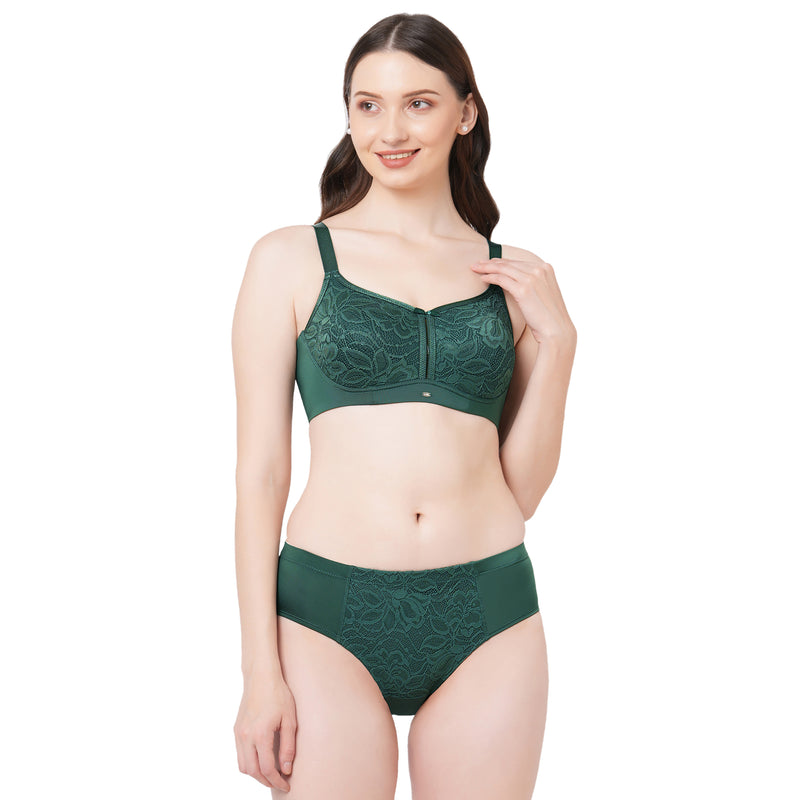 Full Coverage Non Padded Non-Wired Lace Bra with High Waist Lace Brief-705/ 1705