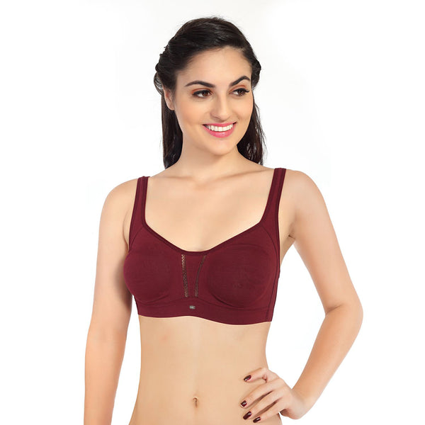 Buy Soie Double Layered Non-Wired Full Coverage Super Support Bra - Maroon  at Rs.640 online