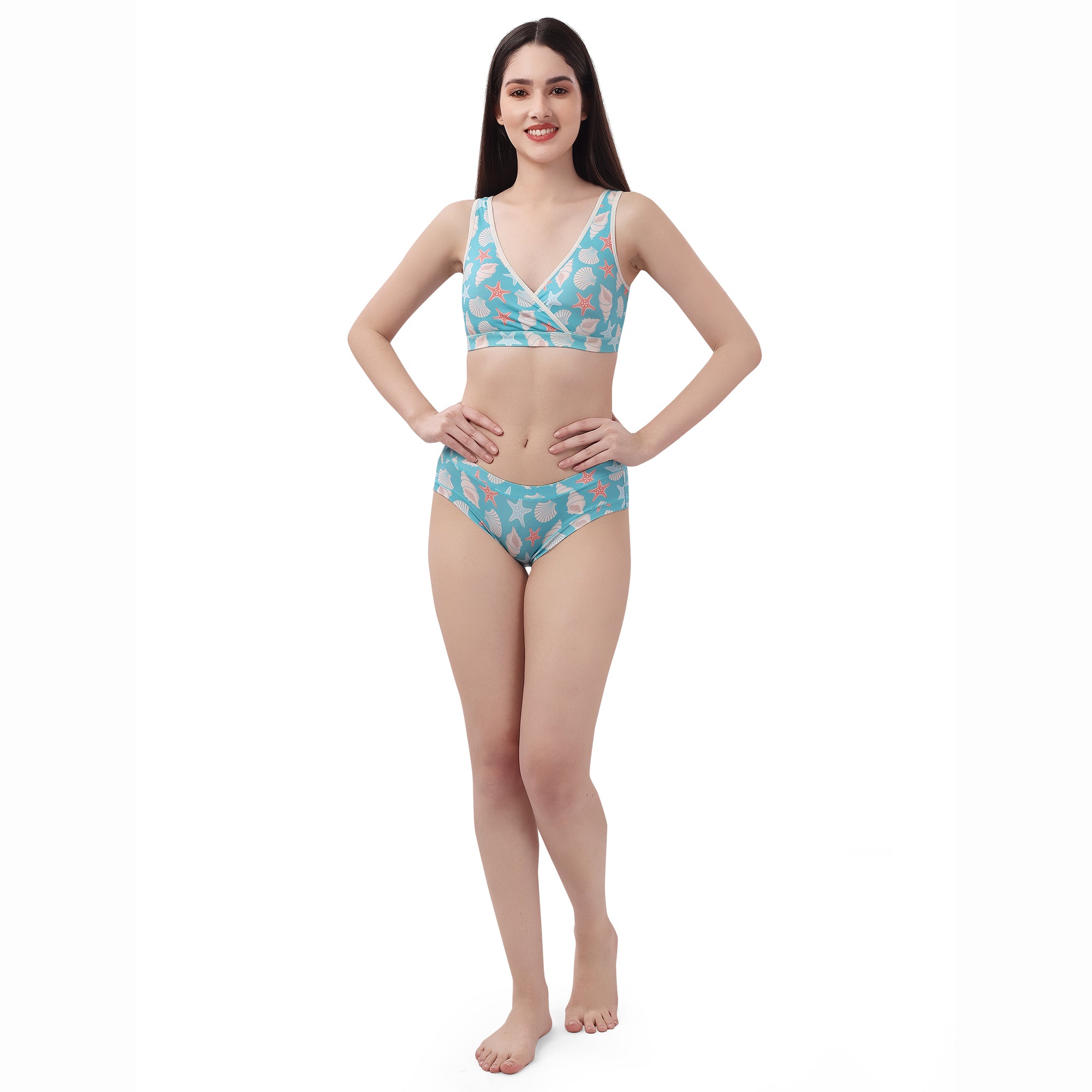 Non Padded Non Wired Lounge Bra with Mid Rise Seamless Full Coverage Brief SET BB-05/BP-05