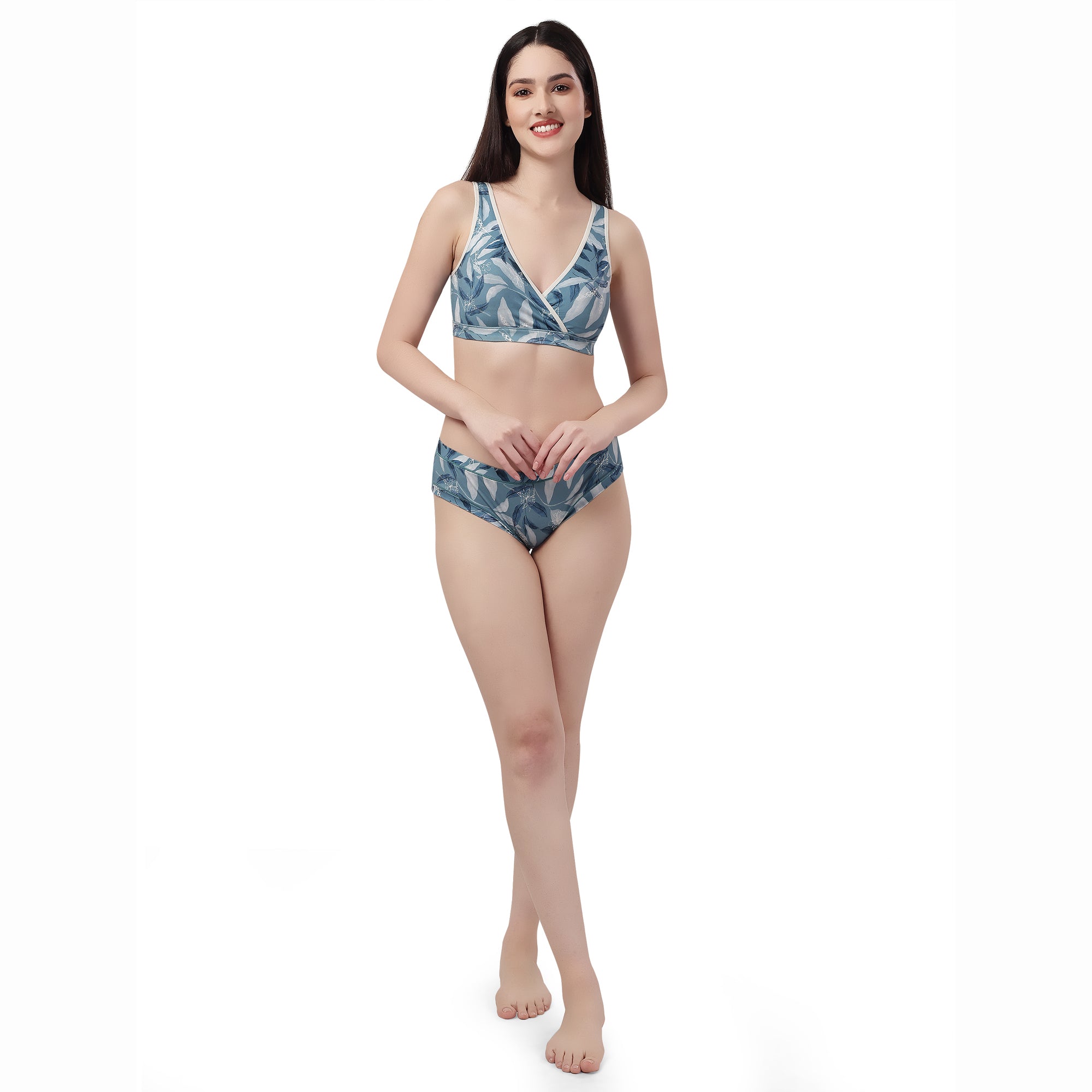 Non Padded Non Wired Lounge Bra with Mid Rise Seamless Full Coverage Brief SET BB-05/BP-05