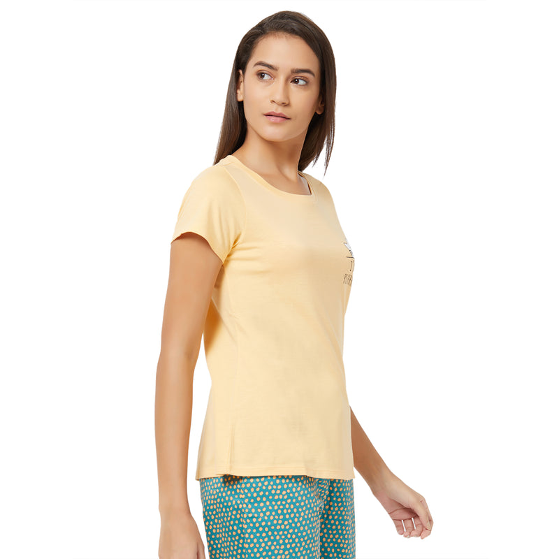 Half Sleeve Printed Soft Cotton Modal Lounge T-shirt-NT-120
