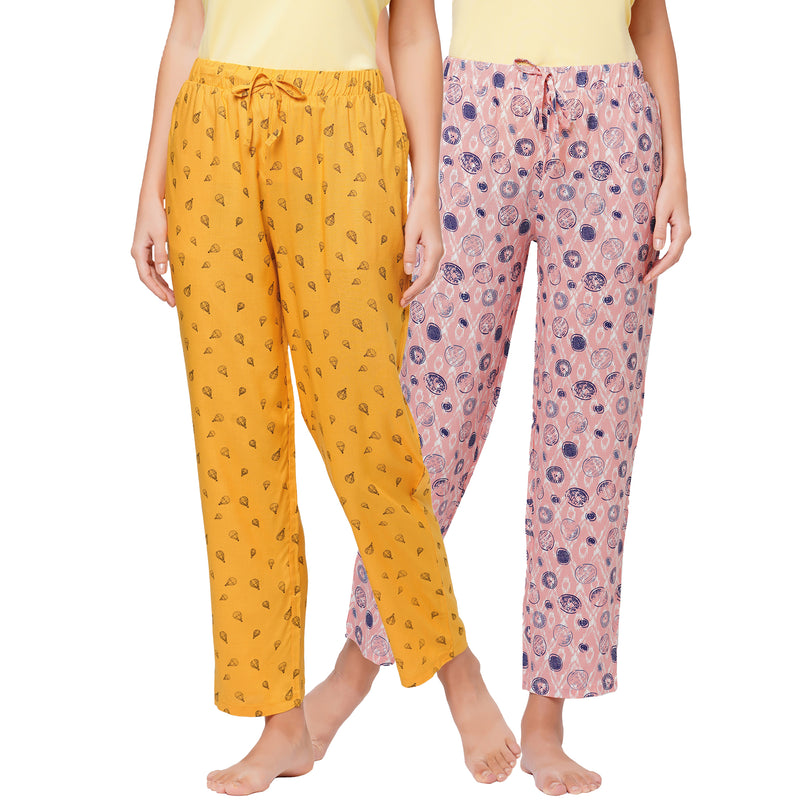 Super-soft Rayon printed pyjamas with pockets-NT-121-(PACK OF 2)-PJ-37 & PJ-39