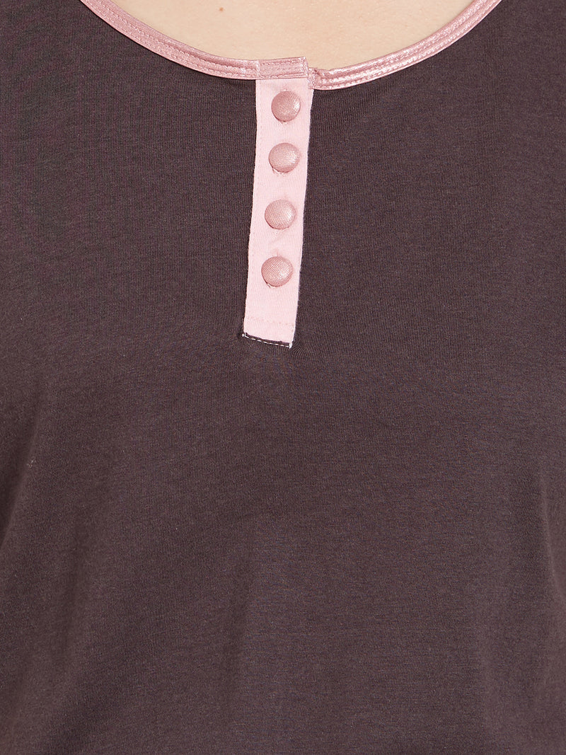 Brown Sleepshirt With Contrast Panels- NT-72