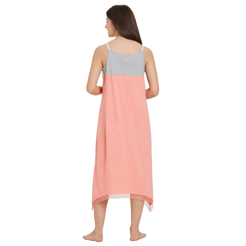 3/4th Length Strappy Colour Blocked Nighty-NT-91