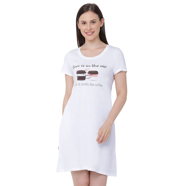 Half Sleeve Printed Sleepshirt Bright-NT-98-White-12