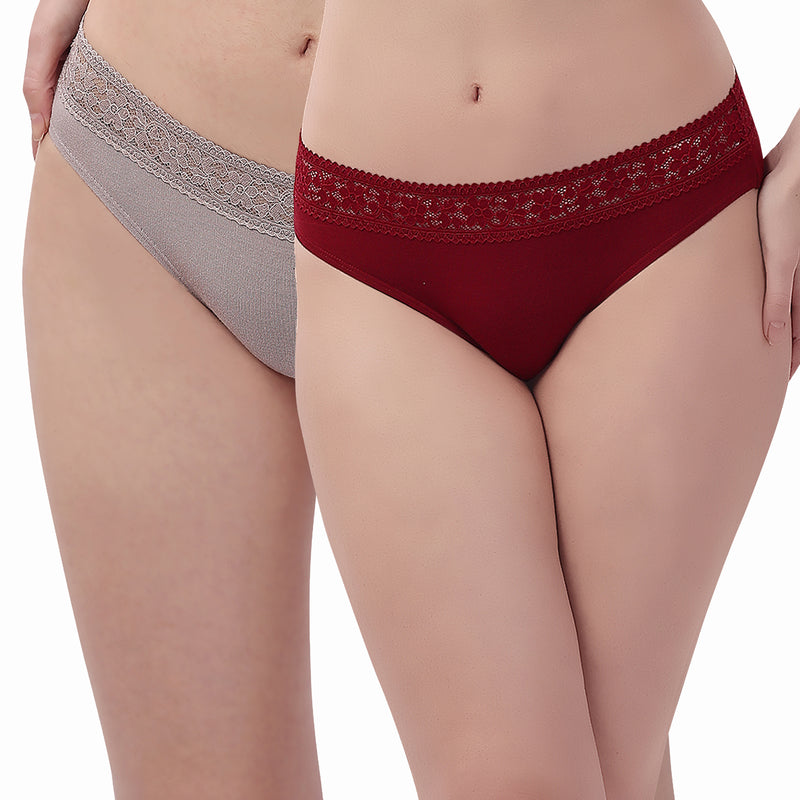 Mid Rise Full Coverage Super Soft Micro Modal Lace Detailed Brief (Pack of 2)