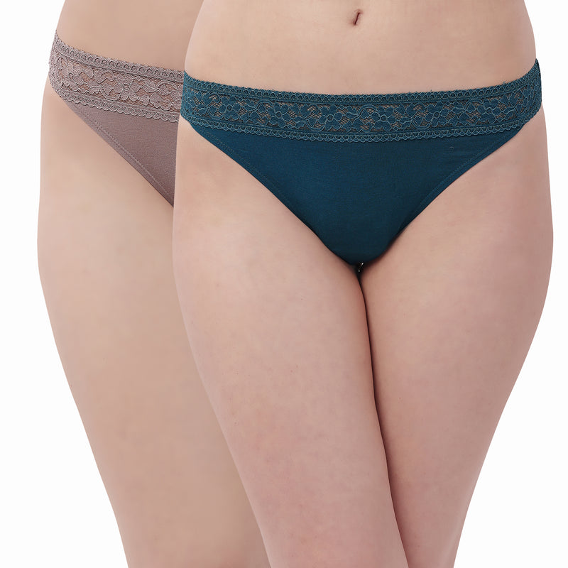 Mid Rise Super Soft Micro Modal Lace Detailed Thongs (Pack of 2)