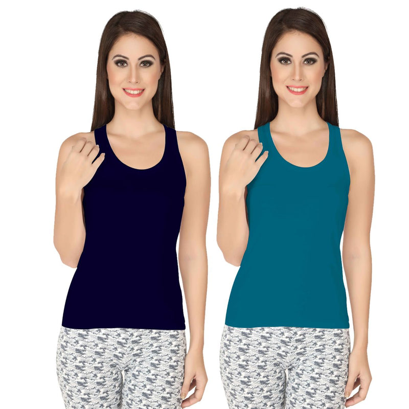 Cotton spandex Blue racer back Tee-SC-6-(PACK of 2)