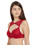 Medium Coverage Non Padded Wired Demi Cup Bra with Detachable Lace Harness-FB-545