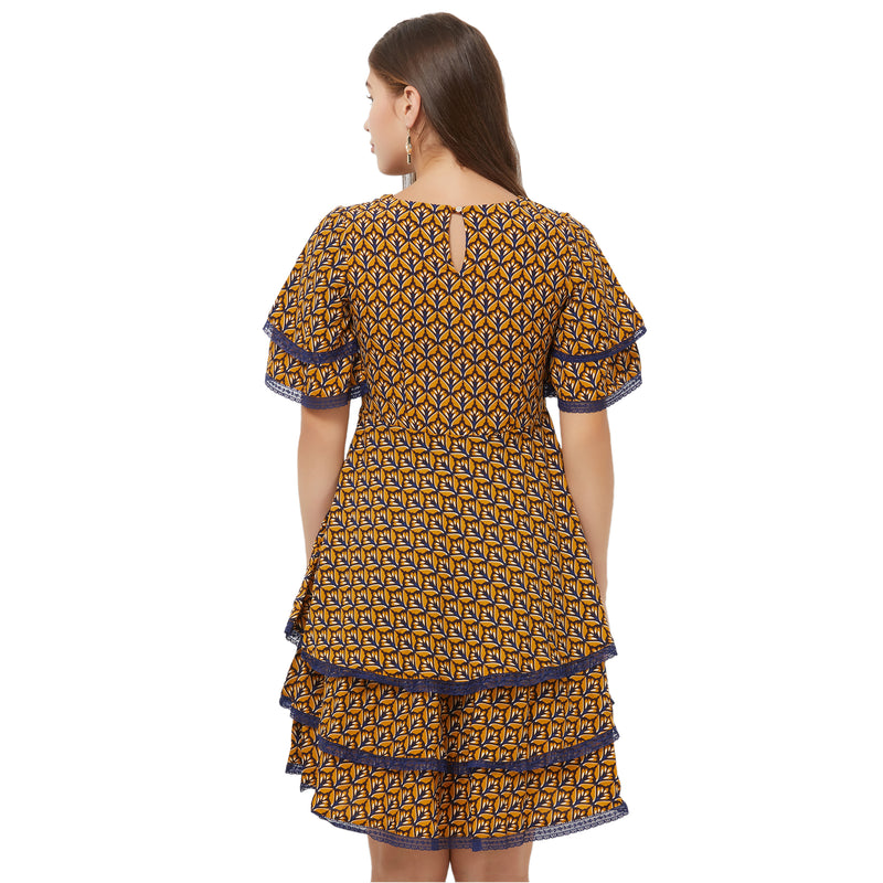 Printed Ruffled Dress-8226