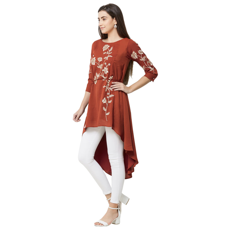 SOIE Women's  High Low Embroidered Tunic