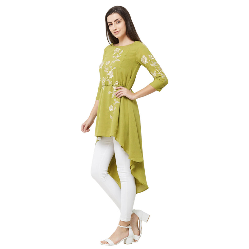 SOIE Women's  High Low Embroidered Tunic