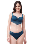 Semi/ Medium Coverage Wired Demi Cup Lace Bra with Brief- SET FB- 546-1544