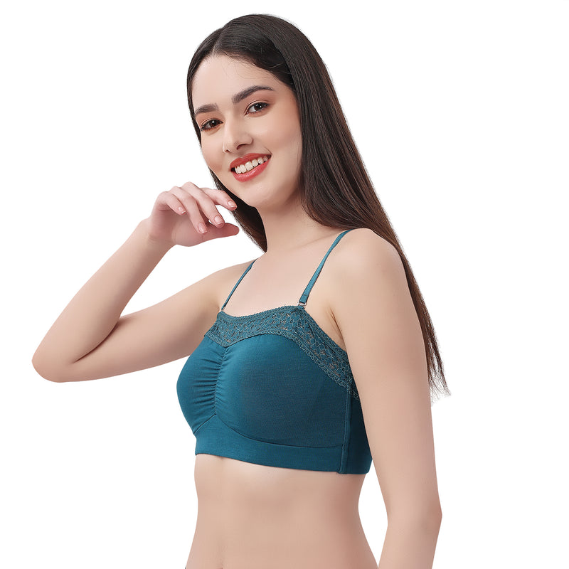 Non-Wired Micro Modal Stretch Lacy Bandeau Bra with Removable Pads